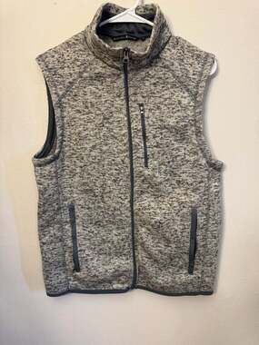 Beverly Hills Polo Club Men's Gray Space-Dyed Sweater Knit Fleece Full-Zip Vest